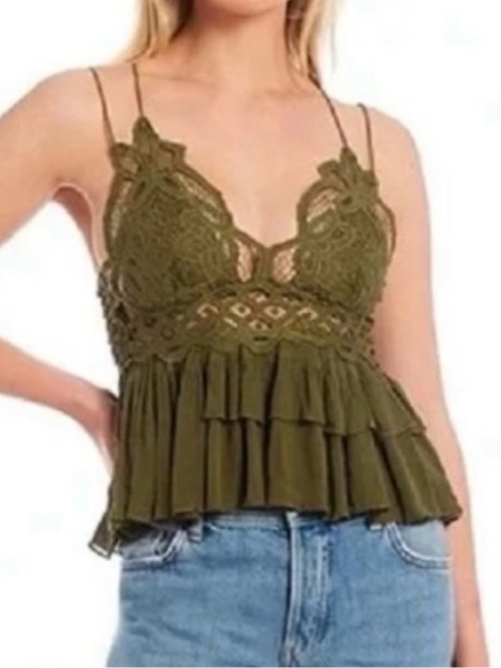 NWT FREE PEOPLE ADELLA LACE CAMI TOP MEDIUM